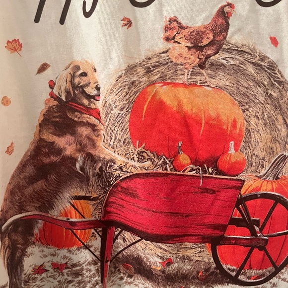 3X Gildan Cream Long Sleeve Tee with Fall Graphic - Picture 4 of 5